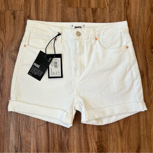 PAIGE Pants - Paige Women’s Cindy Petite White Noise Denim Seersucker Pockets Grand Hem Shorts